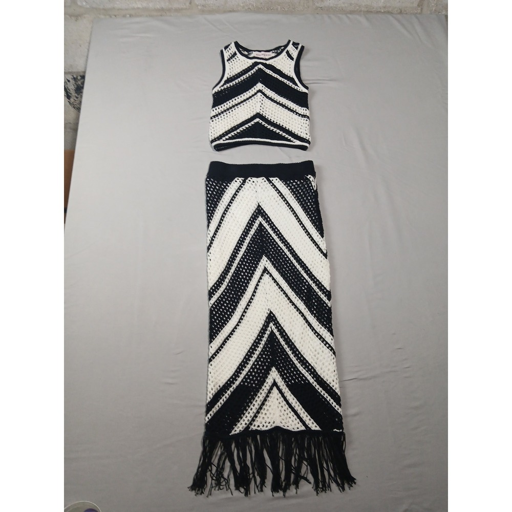 Willow & Wind Crochet 2 Piece Set Black White Chevron Crop Top Maxi Skirt Small